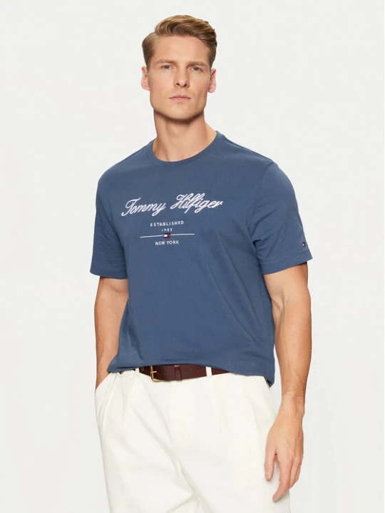 Zdjęcie produktu Tommy Hilfiger T-Shirt Script Logo Tee MW0MW33691 Niebieski Regular Fit