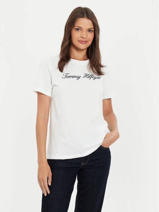 Zdjęcie produktu Tommy Hilfiger T-Shirt Script WW0WW43459 Écru Regular Fit Kremowy