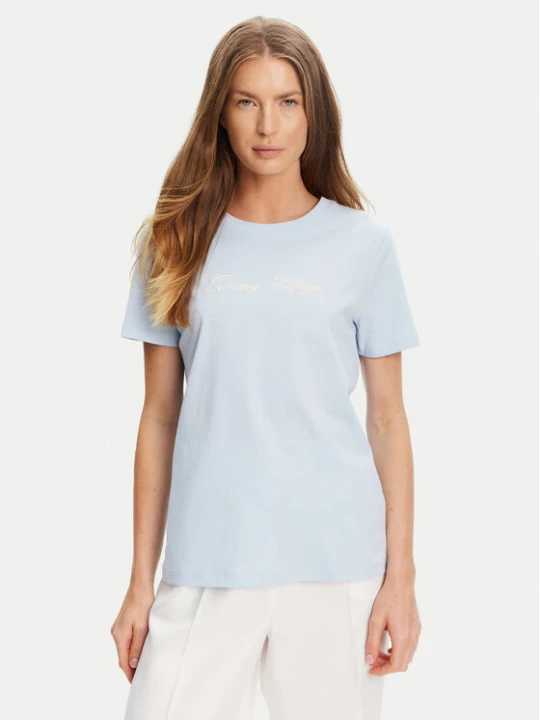 Zdjęcie produktu Tommy Hilfiger T-Shirt Script WW0WW45746 Błękitny Regular Fit Niebieski jasny