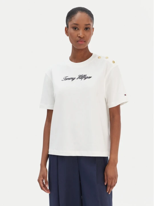 Zdjęcie produktu Tommy Hilfiger T-Shirt Script WW0WW47819 Écru Regular Fit Kremowy