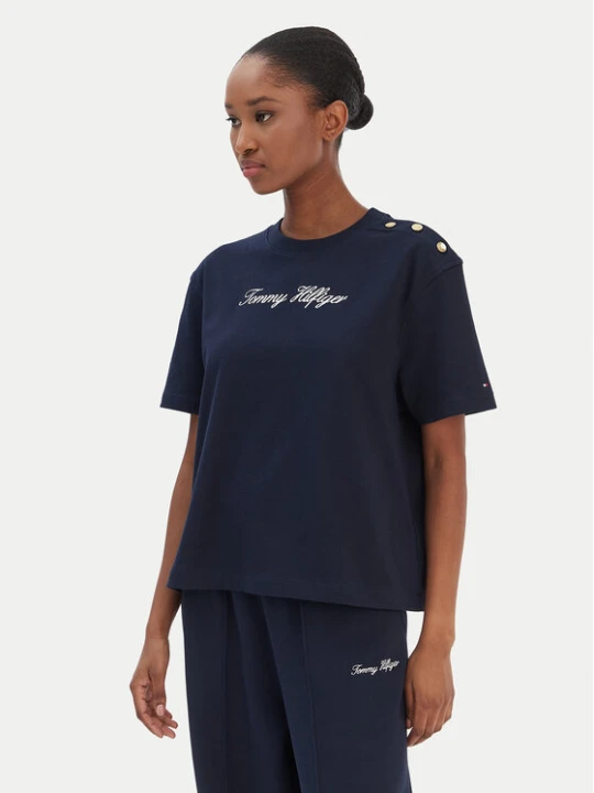 Zdjęcie produktu Tommy Hilfiger T-Shirt Script WW0WW47819 Granatowy Regular Fit