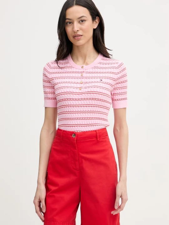Zdjęcie produktu Tommy Hilfiger T-shirt swetrowy damski bawełniany różowy