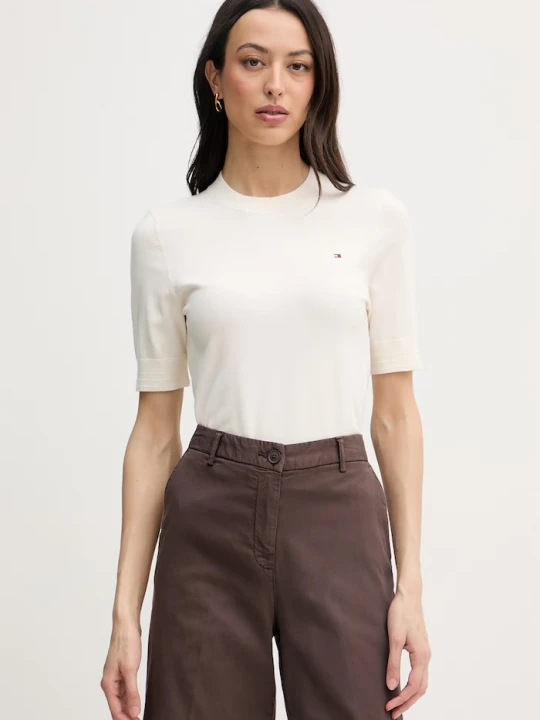 Zdjęcie produktu Tommy Hilfiger T-shirt swetrowy damski z bawełną beżowy