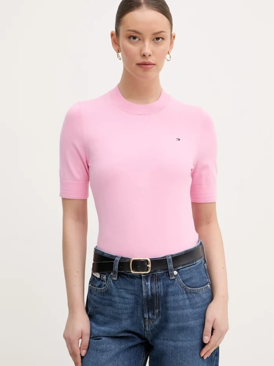 Zdjęcie produktu Tommy Hilfiger T-shirt swetrowy damski z bawełną różowy