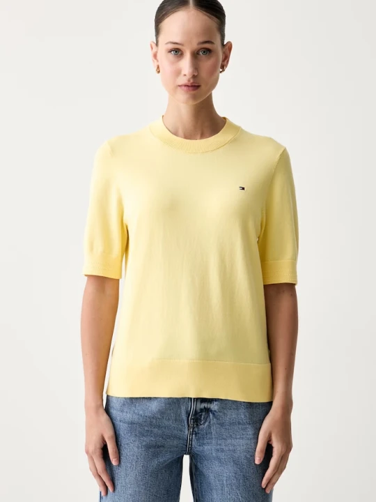 Zdjęcie produktu Tommy Hilfiger T-shirt swetrowy damski z bawełną żółty