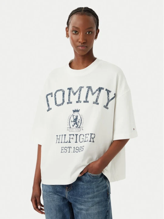 Zdjęcie produktu Tommy Hilfiger T-Shirt Varsity WW0WW50940 Kremowy Relaxed Fit