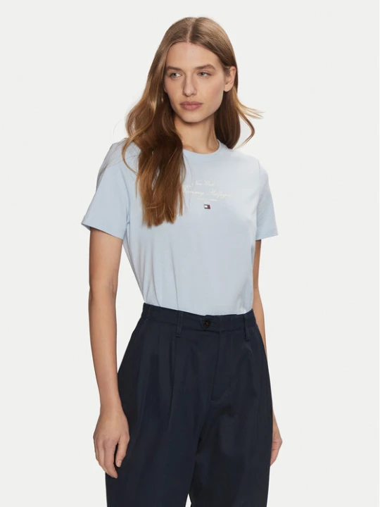 Zdjęcie produktu Tommy Hilfiger T-Shirt WW0WW43895 Błękitny Regular Fit Niebieski jasny