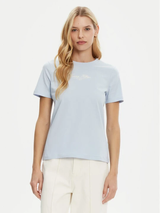 Zdjęcie produktu Tommy Hilfiger T-Shirt WW0WW45428 Błękitny Regular Fit Niebieski jasny