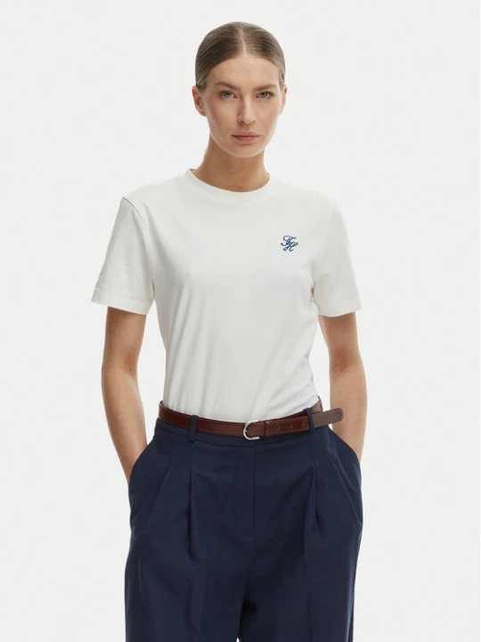 Zdjęcie produktu Tommy Hilfiger T-Shirt WW0WW48699 Écru Regular Fit Kremowy