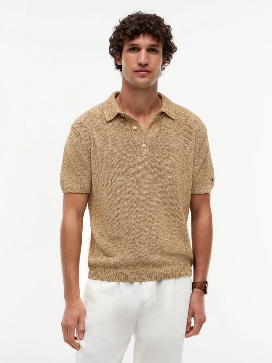 Zdjęcie produktu Tommy Hilfiger Tailored dzianinowa koszulka polo Mężczyźni Sztuczne włókno brązowy