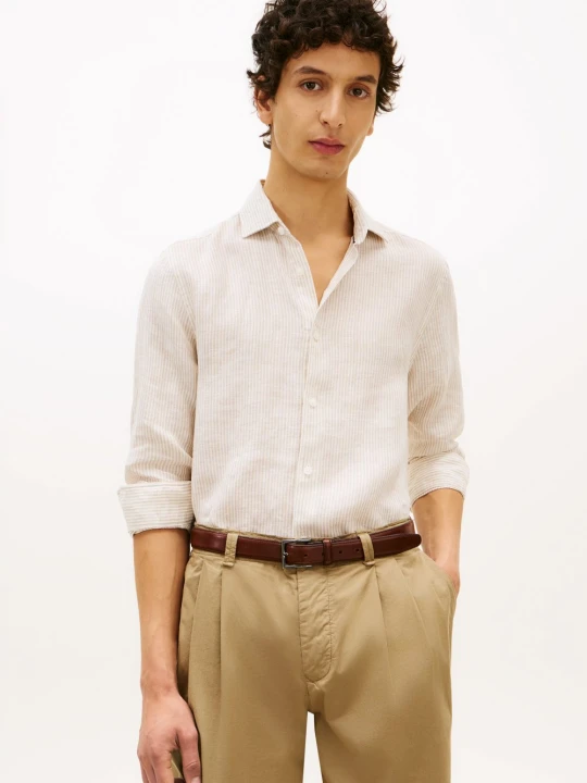 Zdjęcie produktu Tommy Hilfiger Tailored koszula lniana Mężczyźni Slim Fit len (100%) beżowy|biały