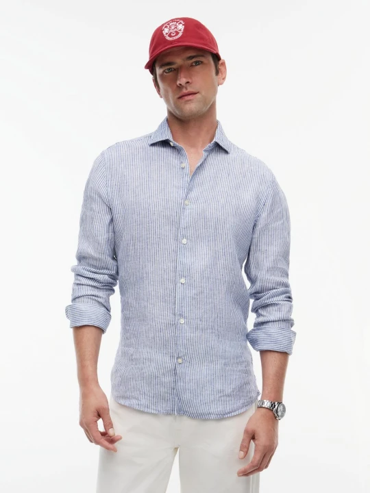 Zdjęcie produktu Tommy Hilfiger Tailored koszula lniana Mężczyźni Slim Fit len (100%) niebieski|biały