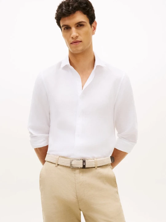 Zdjęcie produktu Tommy Hilfiger Tailored koszula lniana Mężczyźni Slim Fit len biały