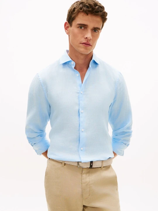 Zdjęcie produktu Tommy Hilfiger Tailored koszula lniana Mężczyźni Slim Fit len niebieski