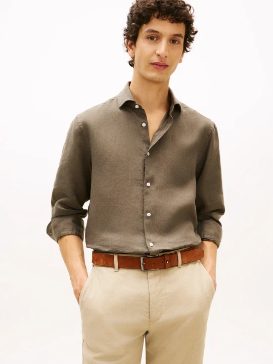 Zdjęcie produktu Tommy Hilfiger Tailored koszula lniana Mężczyźni Slim Fit len zielony