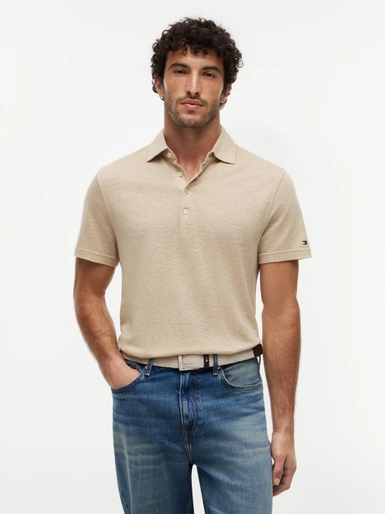 Zdjęcie produktu Tommy Hilfiger Tailored koszulka polo z lnu Mężczyźni Bawełna beżowy