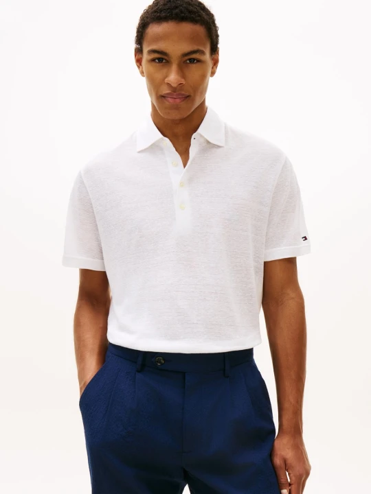 Zdjęcie produktu Tommy Hilfiger Tailored koszulka polo z lnu Mężczyźni Bawełna biały
