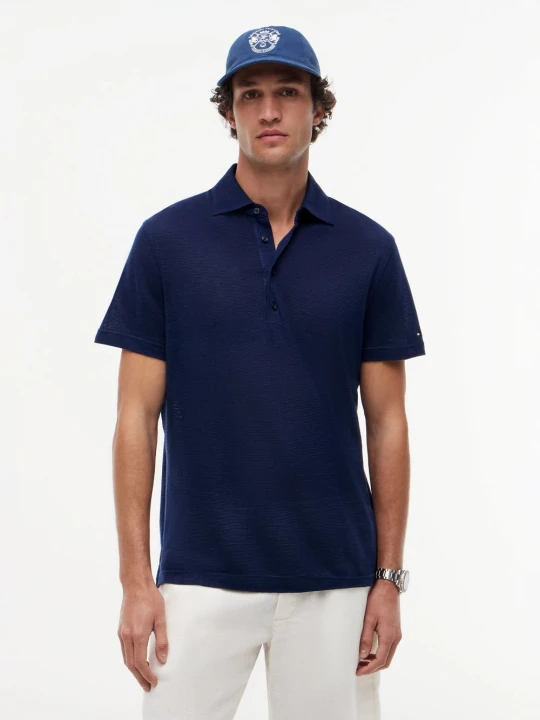 Zdjęcie produktu Tommy Hilfiger Tailored koszulka polo z lnu Mężczyźni Bawełna niebieski