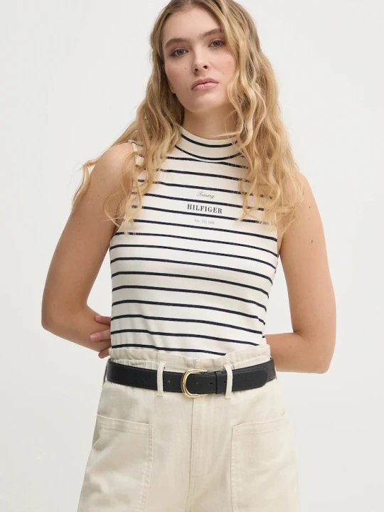 Zdjęcie produktu Tommy Hilfiger top bawełniany beżowy