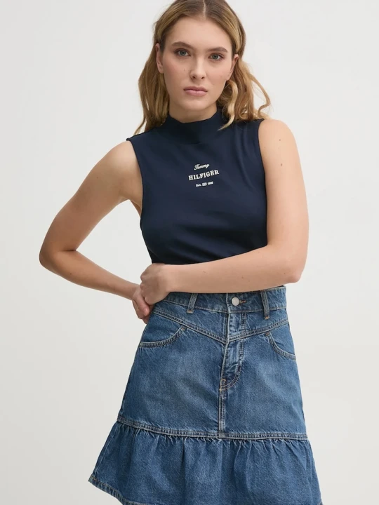 Zdjęcie produktu Tommy Hilfiger top bawełniany granatowy