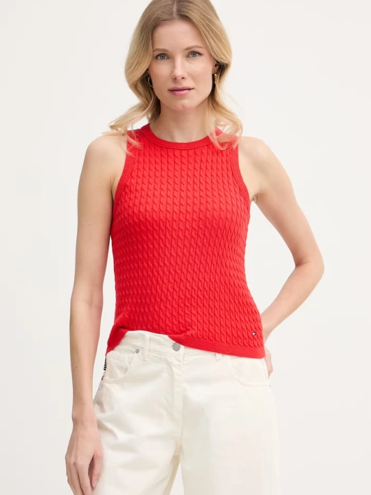 Zdjęcie produktu Tommy Hilfiger top damski bawełniany czerwony