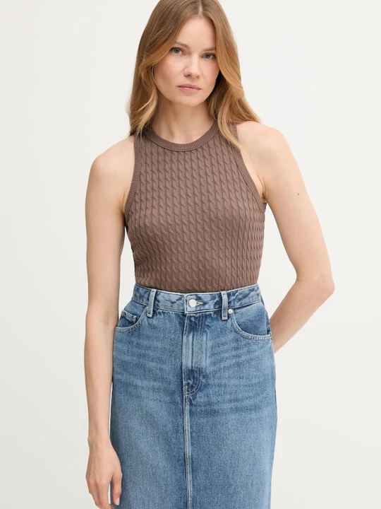 Zdjęcie produktu Tommy Hilfiger top damski bawełniany brązowy