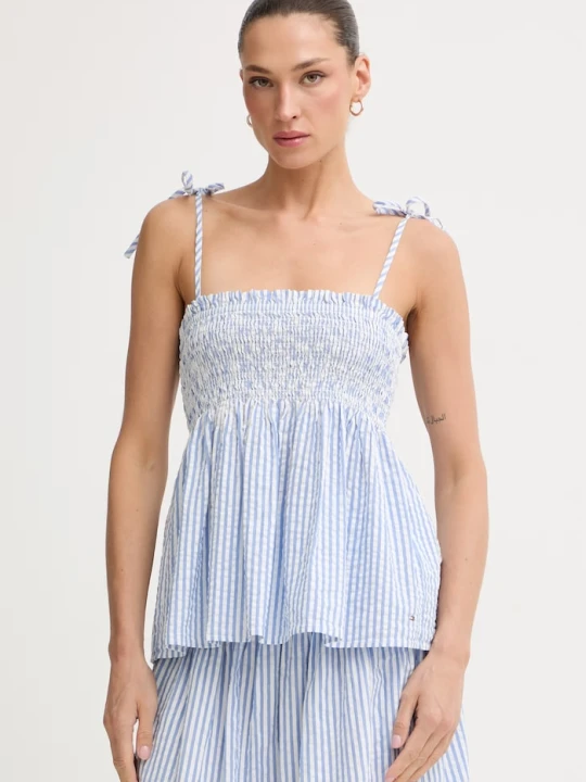 Zdjęcie produktu Tommy Hilfiger top damski bawełniany z elastanem SUMMER niebieski