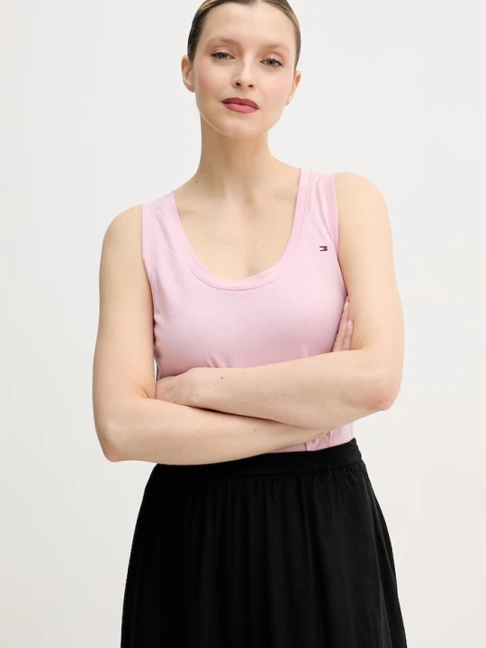 Zdjęcie produktu Tommy Hilfiger top damski z bawełną różowy