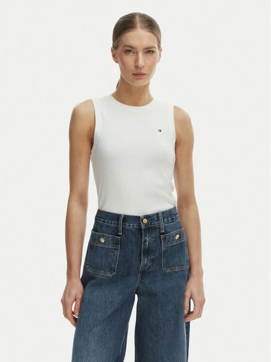 Zdjęcie produktu Tommy Hilfiger Top WW0WW47806 Écru Slim Fit Kremowy