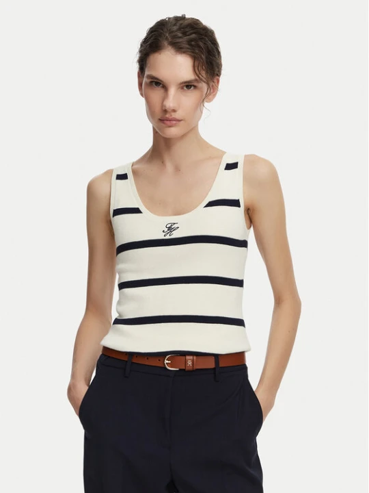 Zdjęcie produktu Tommy Hilfiger Top WW0WW48480 Kremowy Slim Fit