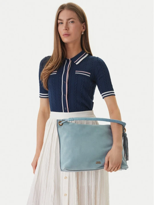 Zdjęcie produktu Tommy Hilfiger Torebka Th Statement Leather Bag Suede AW0AW18402 Niebieski jasny