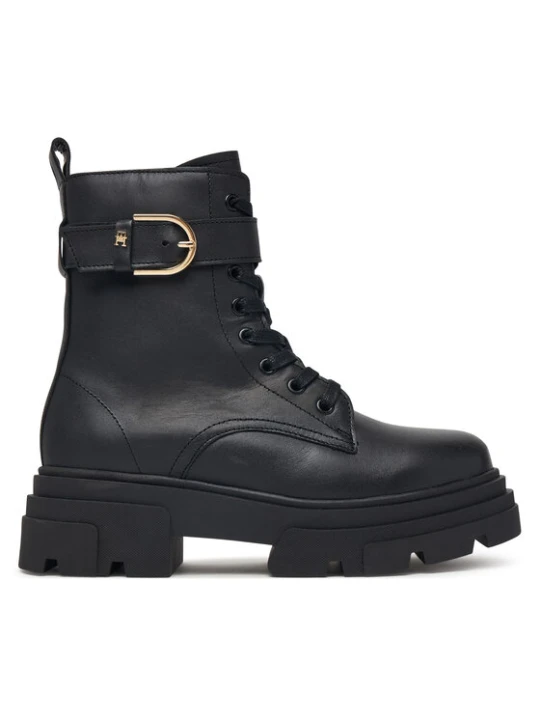 Zdjęcie produktu Tommy Hilfiger Trapery Leather Th Buckled Lace-Up Boot FW0FW09550 Czarny