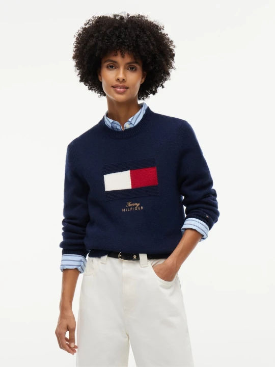 Zdjęcie produktu Tommy Hilfiger wełniana bluzka z domieszką kaszmiru Kobiety Kaszmir niebieski