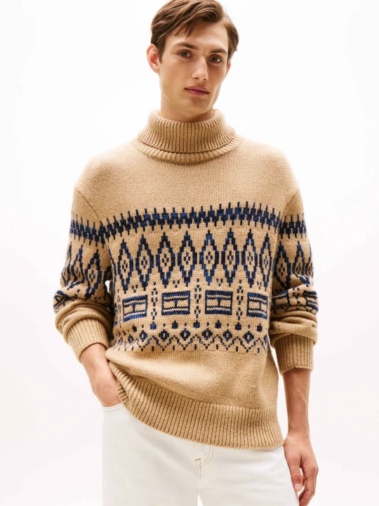 Zdjęcie produktu Tommy Hilfiger Wełniany golf Fair Isle | Relaxed fit beżowy