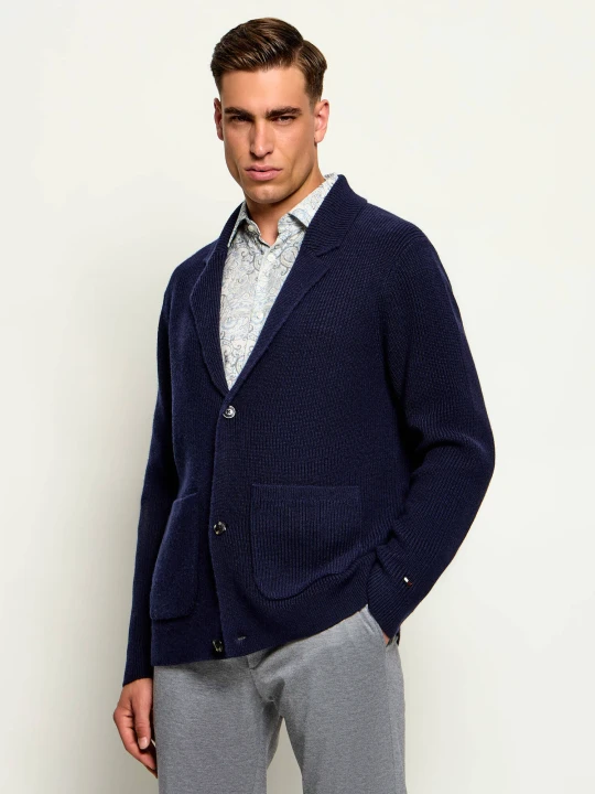 Zdjęcie produktu Tommy Hilfiger Wełniany kardigan New York | Loose fit granatowy