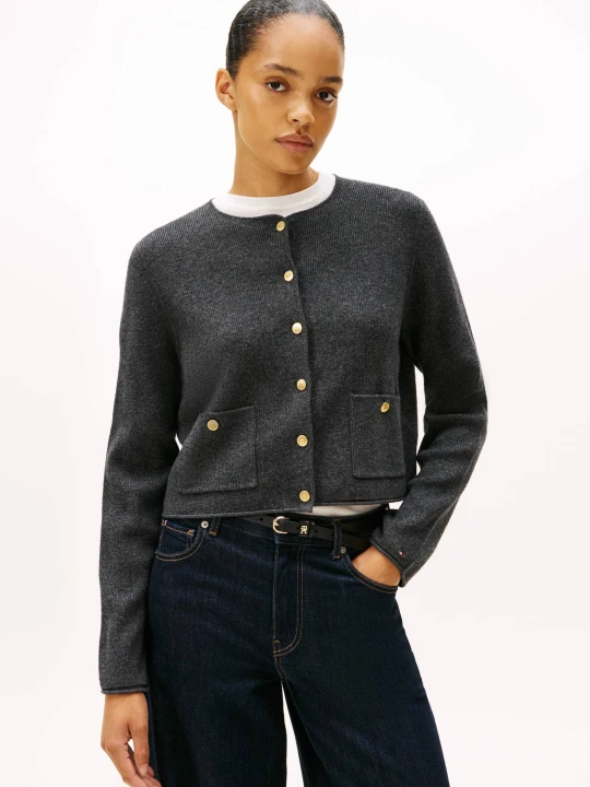 Zdjęcie produktu Tommy Hilfiger Wełniany kardigan | Regular Fit grafitowy