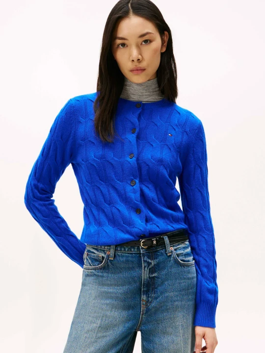 Zdjęcie produktu Tommy Hilfiger Wełniany kardigan | Regular Fit chabrowy