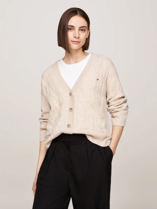Zdjęcie produktu Tommy Hilfiger Wełniany kardigan | Regular Fit beżowy