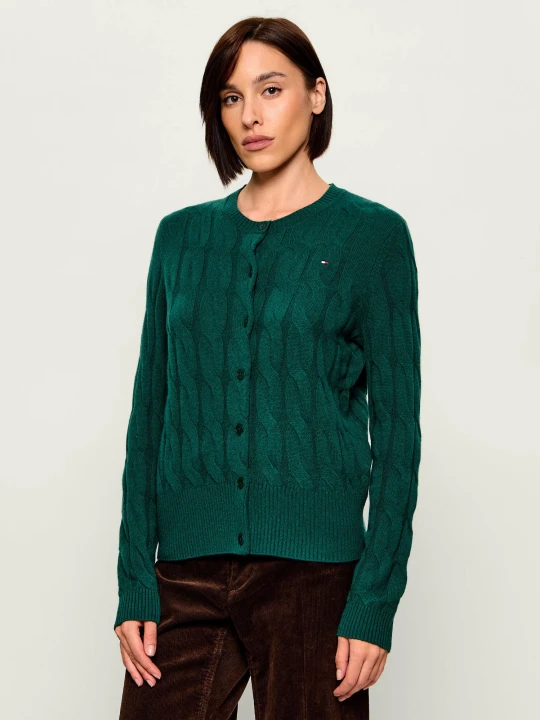 Zdjęcie produktu Tommy Hilfiger Wełniany kardigan | Slim Fit butelkowa zieleń