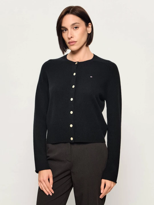 Zdjęcie produktu Tommy Hilfiger Wełniany kardigan | Slim Fit czarny