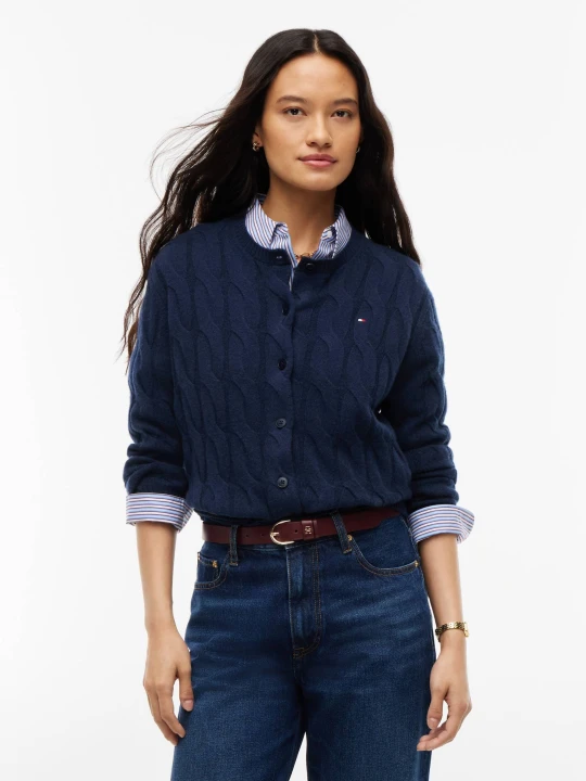 Zdjęcie produktu Tommy Hilfiger Wełniany kardigan | Slim Fit granatowy