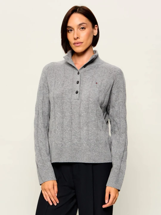 Zdjęcie produktu Tommy Hilfiger Wełniany półgolf Henley | Relaxed fit szary