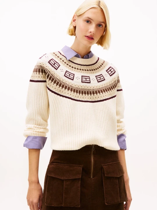 Zdjęcie produktu Tommy Hilfiger Wełniany sweter Kobiety Wełna beżowy | brązowy