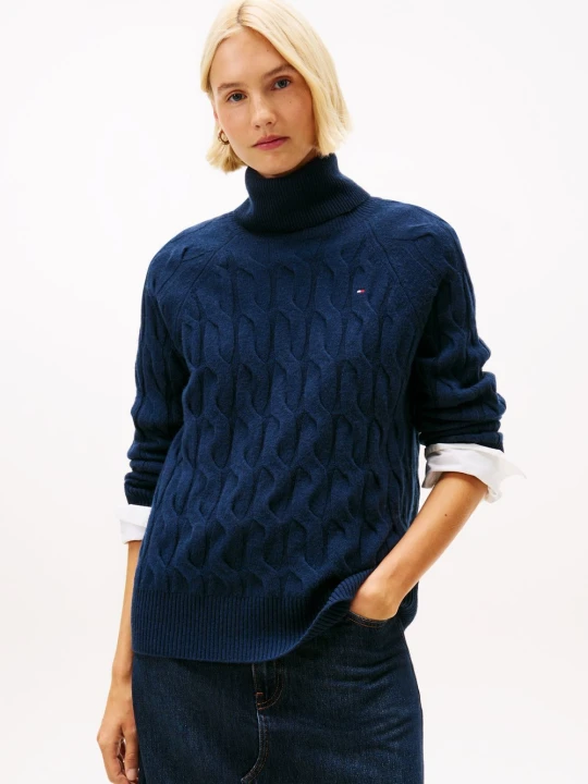 Zdjęcie produktu Tommy Hilfiger Wełniany sweter Kobiety Wełna niebieski