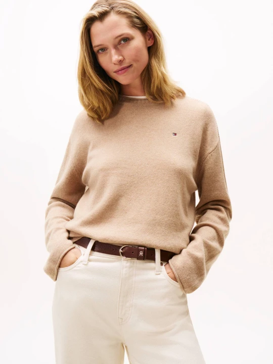 Zdjęcie produktu Tommy Hilfiger Wełniany sweter | Loose fit piaskowy