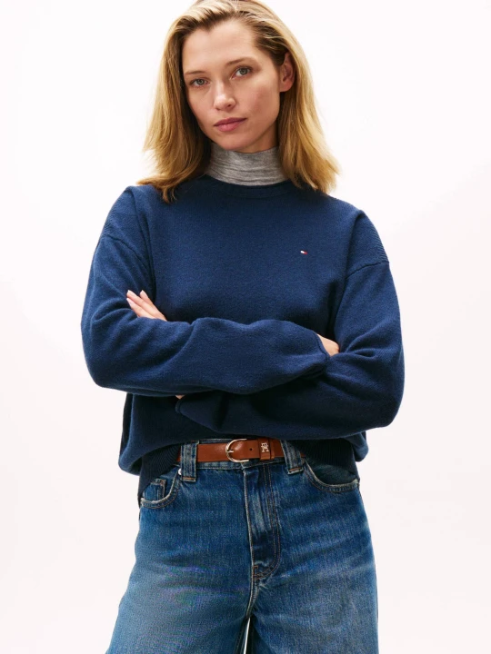 Zdjęcie produktu Tommy Hilfiger Wełniany sweter | Loose fit granatowy