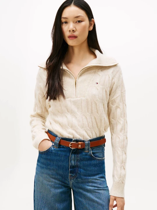 Zdjęcie produktu Tommy Hilfiger Wełniany sweter | Loose fit beżowy