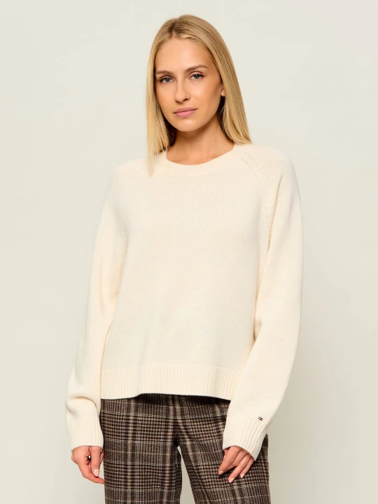 Zdjęcie produktu Tommy Hilfiger Wełniany sweter | Loose fit | z dodatkiem kaszmiru kremowy