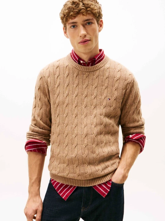 Zdjęcie produktu Tommy Hilfiger Wełniany sweter | Regular Fit beżowy