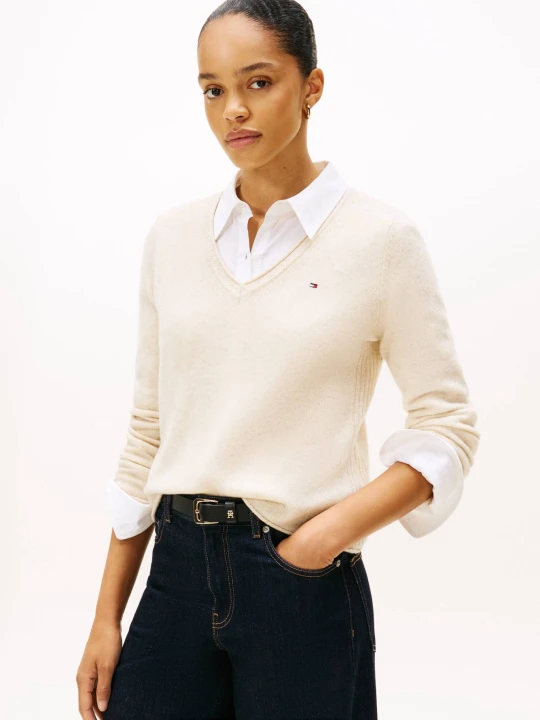 Zdjęcie produktu Tommy Hilfiger Wełniany sweter | Regular Fit beżowy